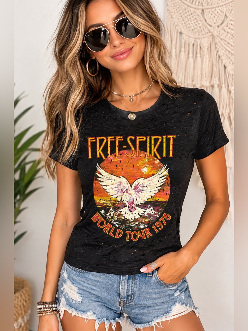 Dirtee Laundry "Free Spirit" World Tour 1976 Distressed Graphic Tee